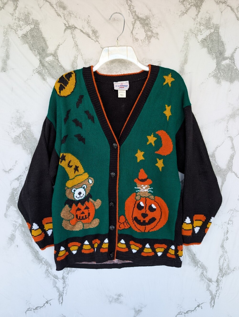 Vintage J. J. Poole Halloween Fall Knitted Button Up Sweater Cardigan Small